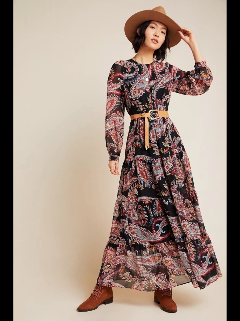 Anthropologie Paisley Long Sleeve Maxi Dress